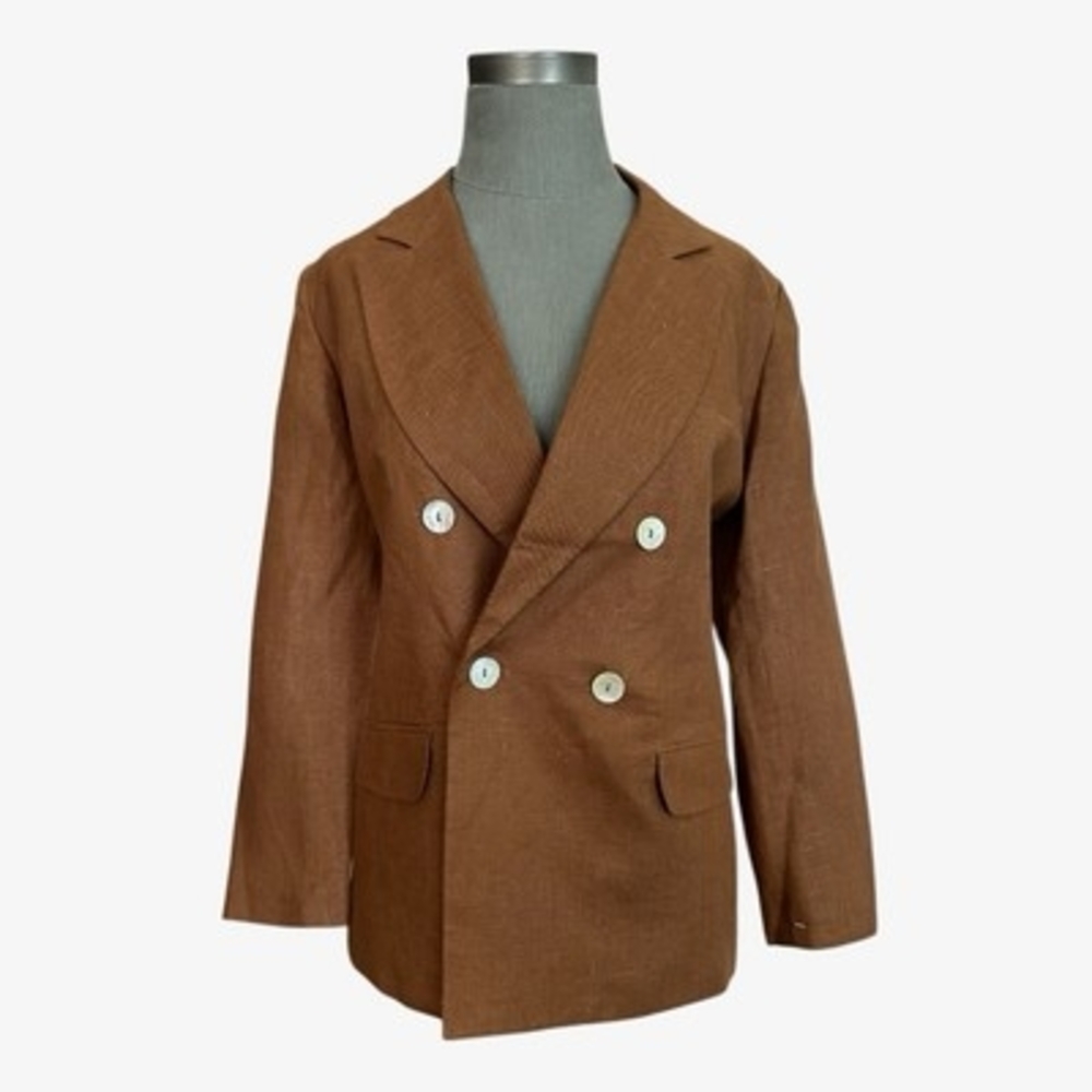 Vintage Stephanie Andrews Women's Brown Linen Suit 4P Double Breasted NWT - Picture 5 of 11